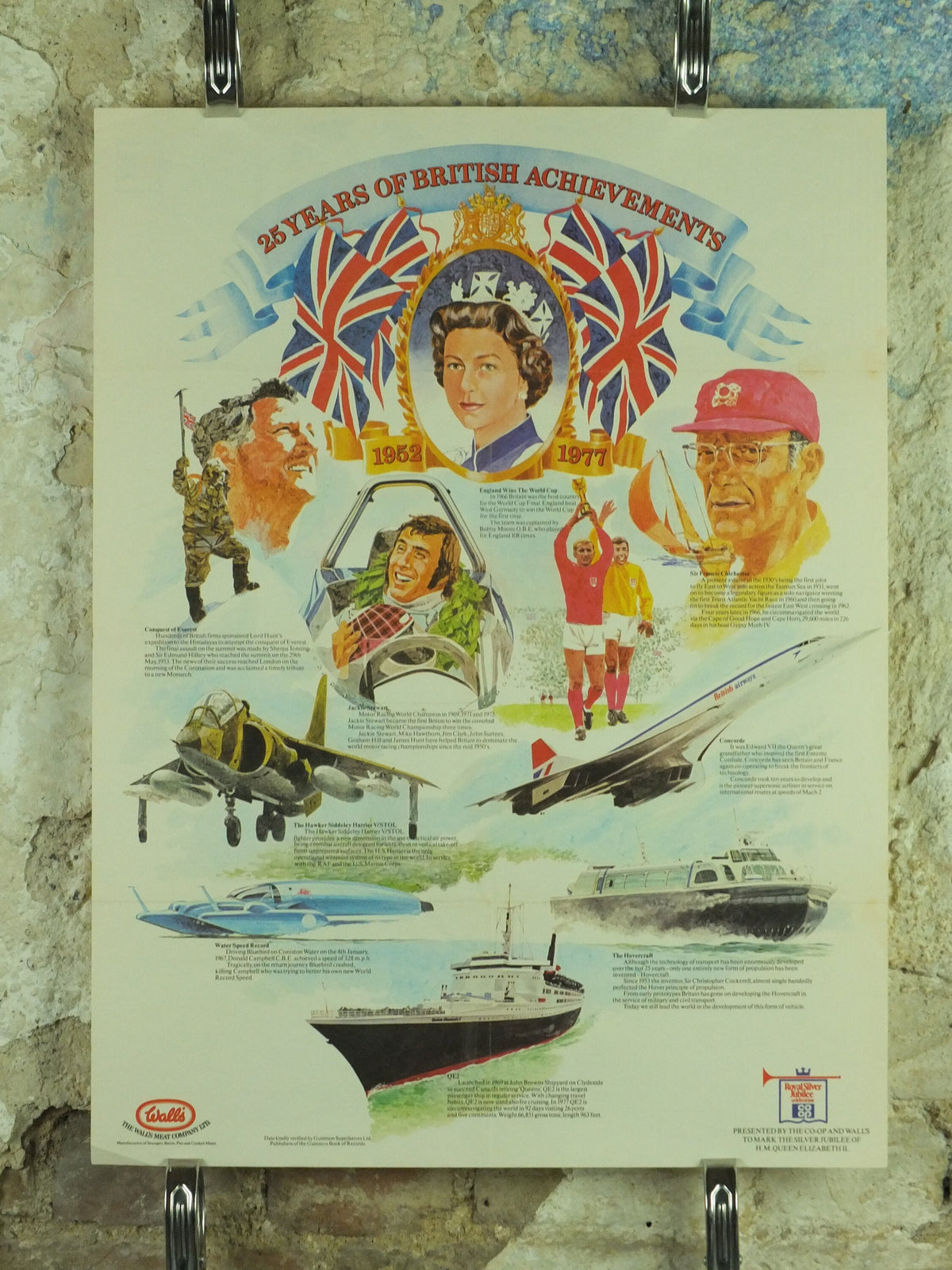 1978 Vintage British Silver Jubilee Poster, 1952-1978, 25 years of Achievement, spitfire sports concorde Advertising print wall art 1970s