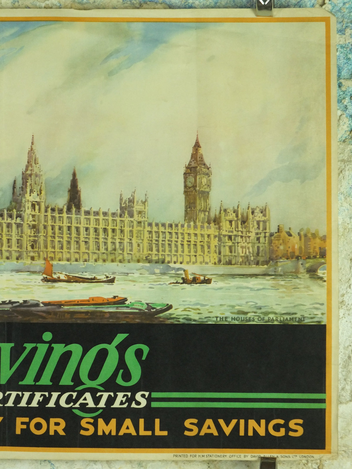 1950 Vintage Parliament Poster, Buy Savings Certificates, Houses of Parliament, London, art by S T C Weeks, original print, wall art, retro