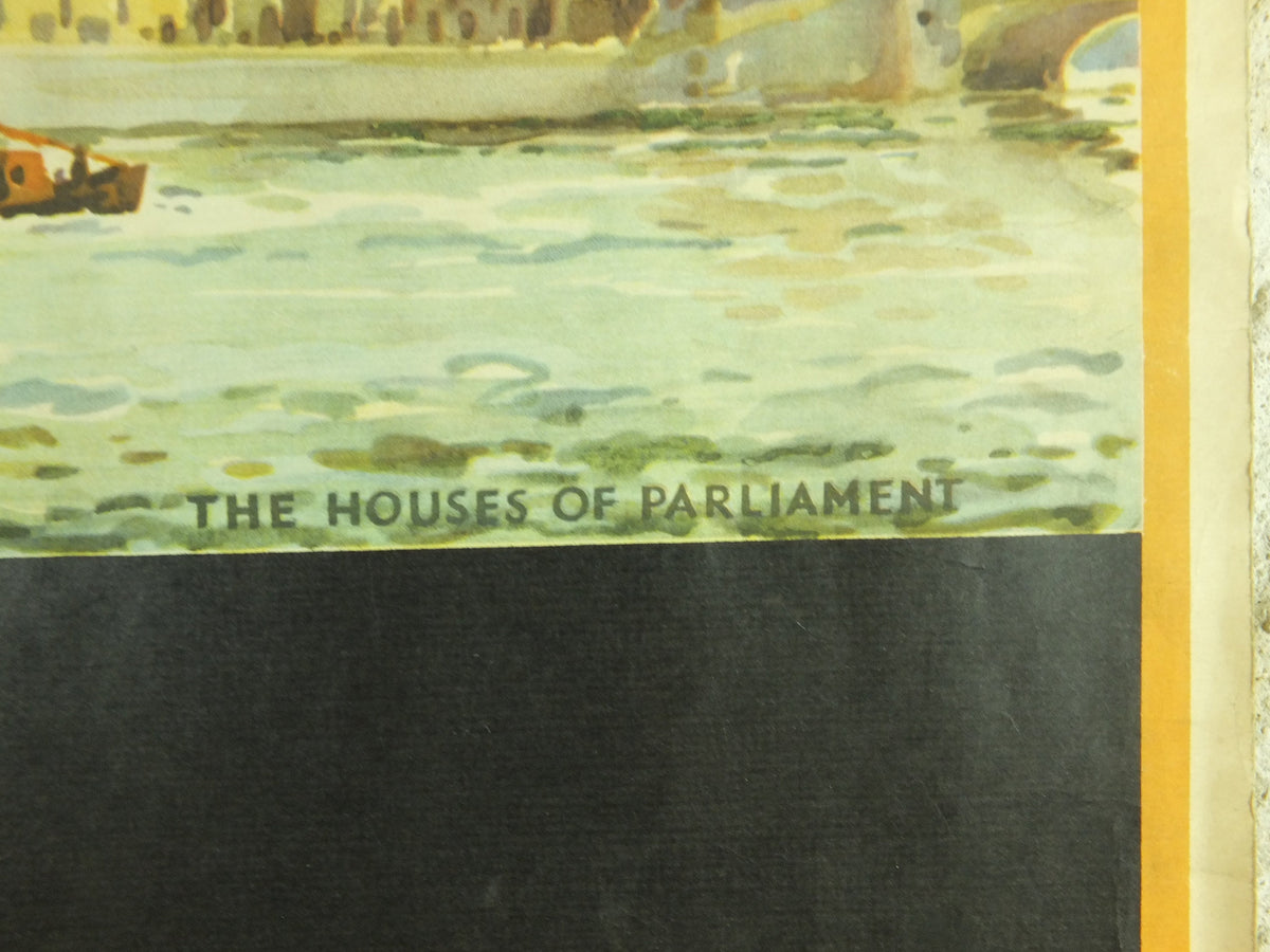 1950 Vintage Parliament Poster, Buy Savings Certificates, Houses of Parliament, London, art by S T C Weeks, original print, wall art, retro