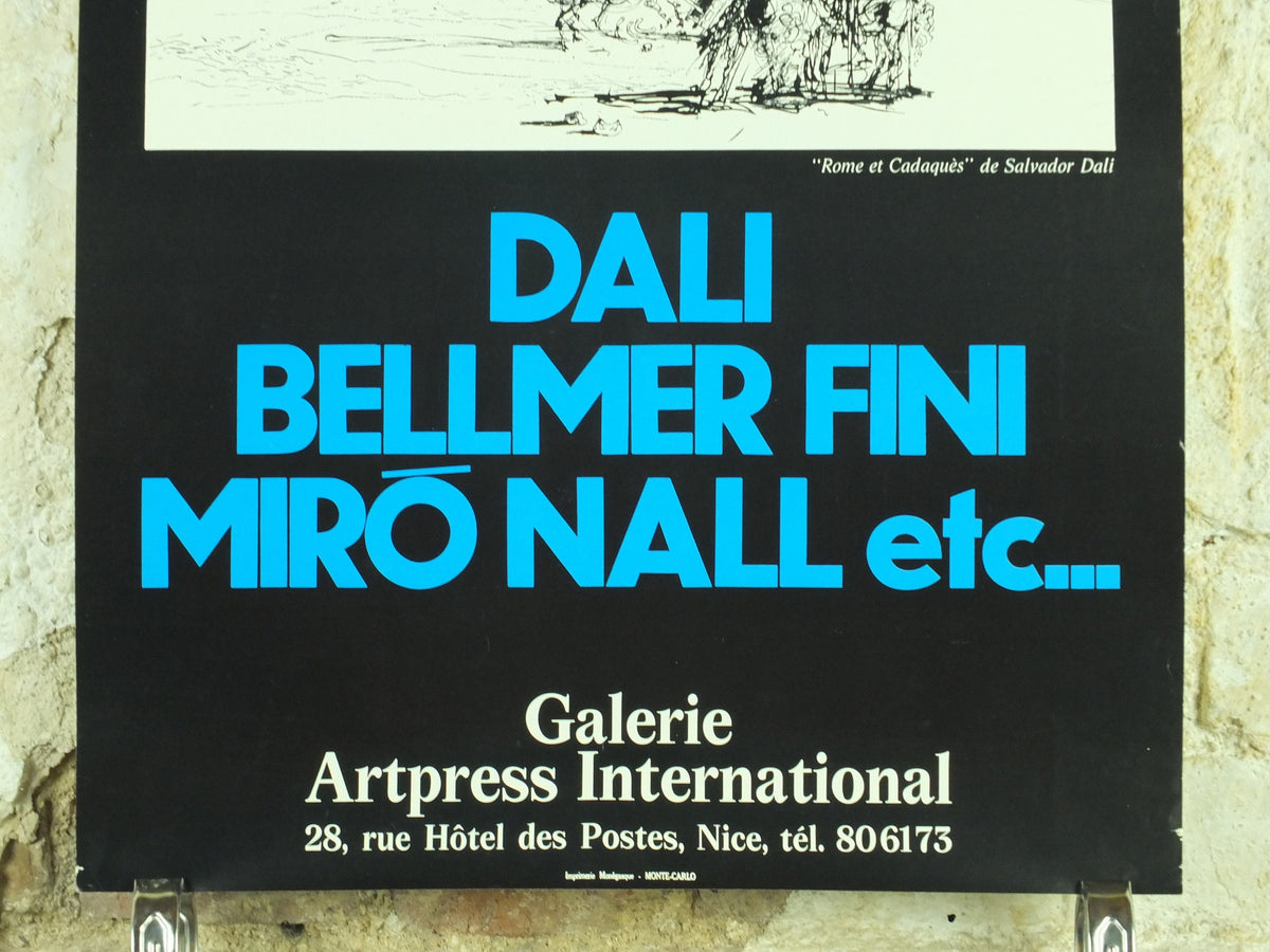 1980s Salvador Dali Exhibition Poster, Rome et Cadaques, Cubism Dada Surrealism, artist gallery exhibition wall art 1980s