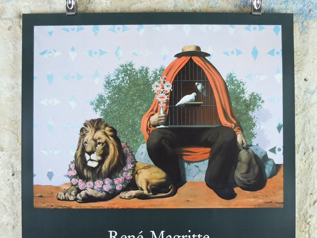 1988 Rene Magritte Poster, le Domaine Enchante, the Healer, amazing condition, sculpture surrealism, gallery exhibition wall art 1980s
