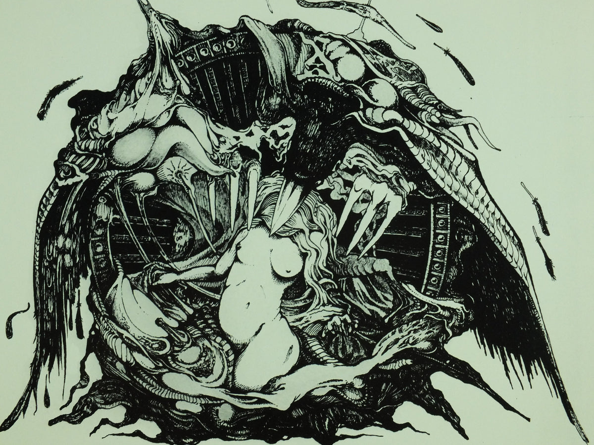 1978 Edgar Allan Poe, The Raven Exhibition Poster, by Pierre Spalaikovitch, dark gothic, artist gallery exhibition wall art 1970s
