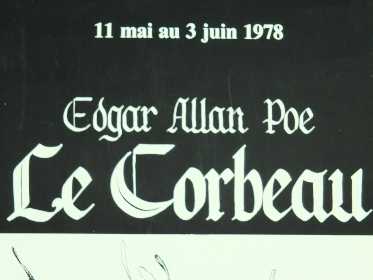 1978 Edgar Allan Poe, The Raven Exhibition Poster, by Pierre Spalaikovitch, dark gothic, artist gallery exhibition wall art 1970s