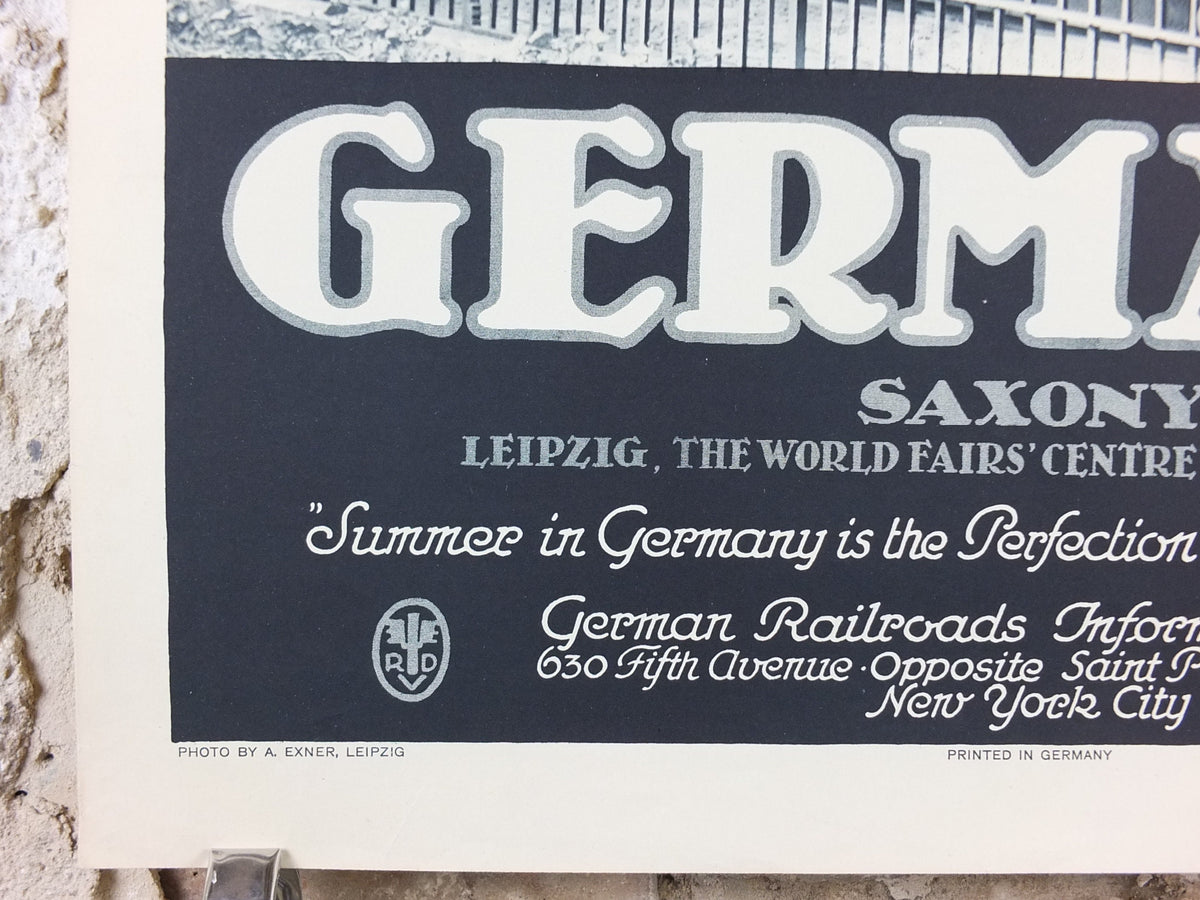 1930s Leipzig Saxony Travel Poster, Statue of Goethe, Germany, World Fair Centre, by A Exner travel tourism advertising print wall art retro