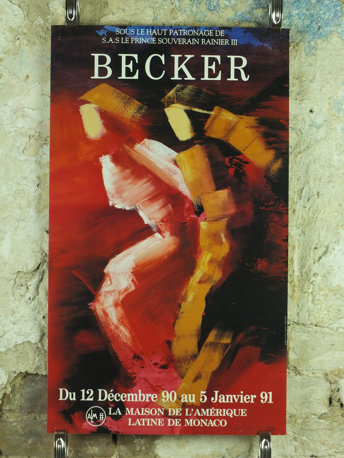 1991 Michel Becker Exhibition Poster, chouetteurs, The Hunt for The Golden Owl, painter, artist gallery exhibition wall art 1990s