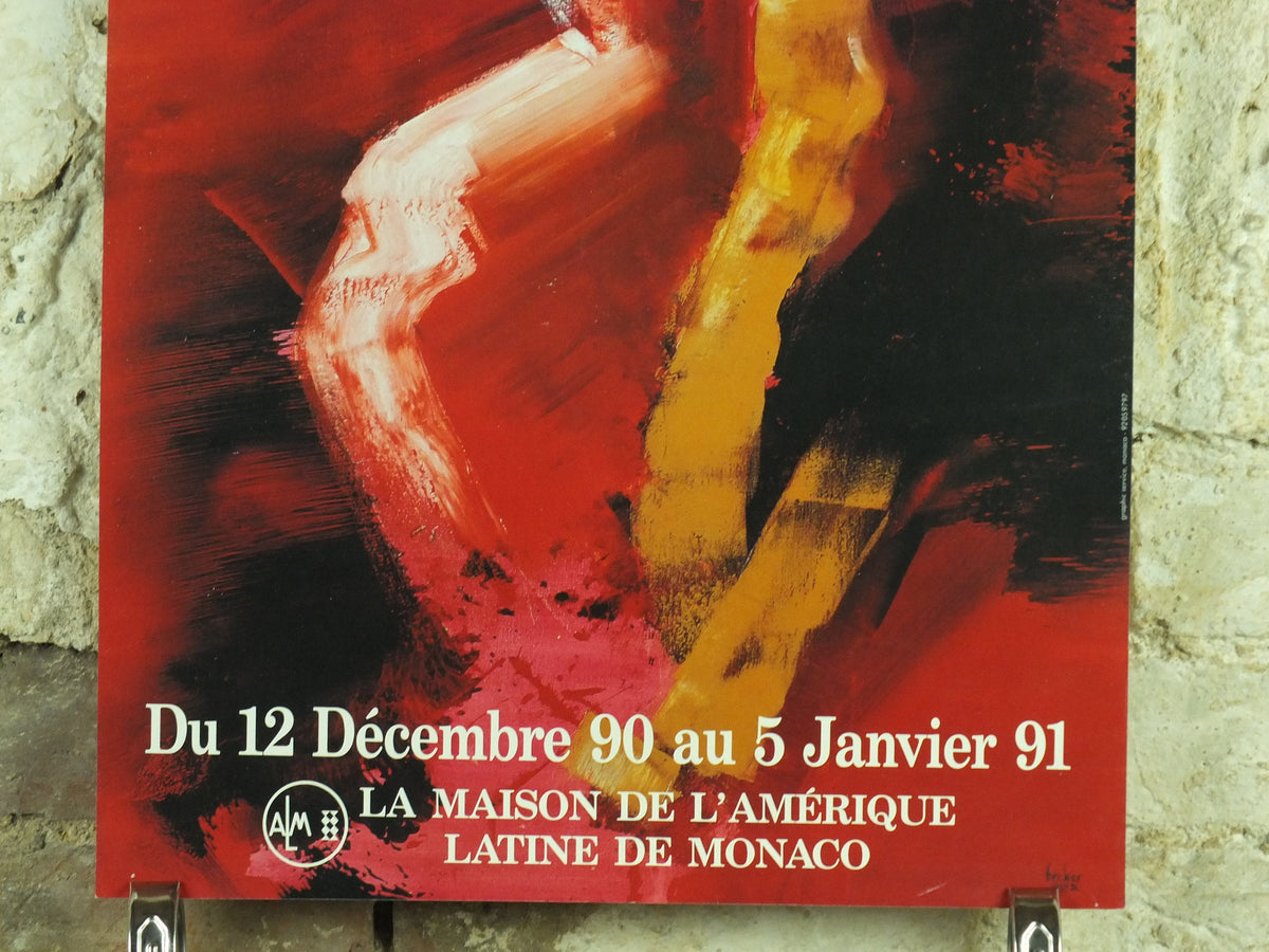 1991 Michel Becker Exhibition Poster, chouetteurs, The Hunt for The Golden Owl, painter, artist gallery exhibition wall art 1990s