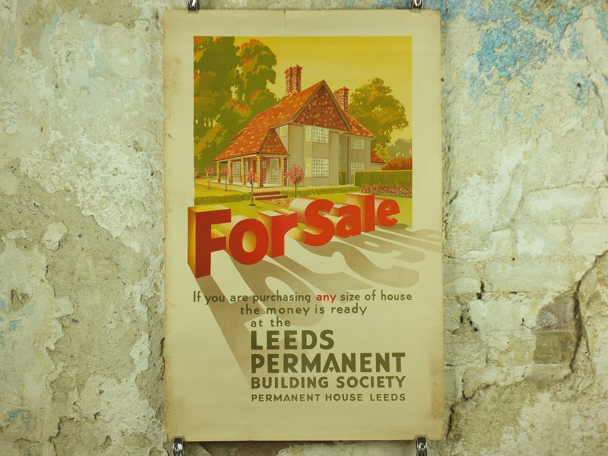 Vintage Leeds Building Society Poster, by Gerald Hood, art deco, For Sale, house and home, art nouveau Advertising wall art 1930s
