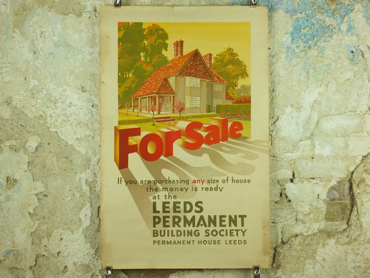 Vintage Leeds Building Society Poster, by Gerald Hood, art deco, For Sale, house and home, art nouveau Advertising wall art 1930s