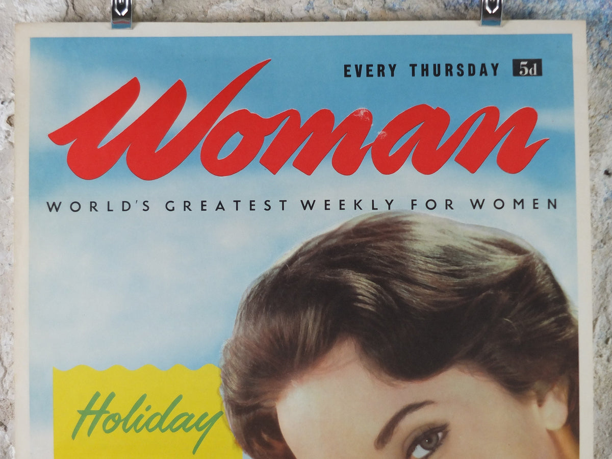 1950s Woman Newsagent Poster, weekly beauty fashion holiday fiction, magazine media print wall art retro