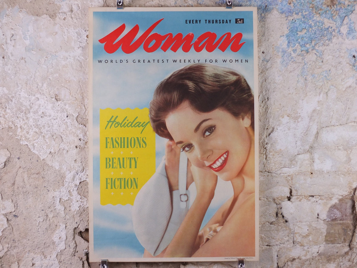 1950s Woman Newsagent Poster, weekly beauty fashion holiday fiction, magazine media print wall art retro