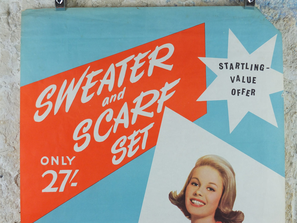 1950s The Housewife Newsagent Poster, Sweater and Scarf set, an anachronism from yesterday, magazine media print wall art retro