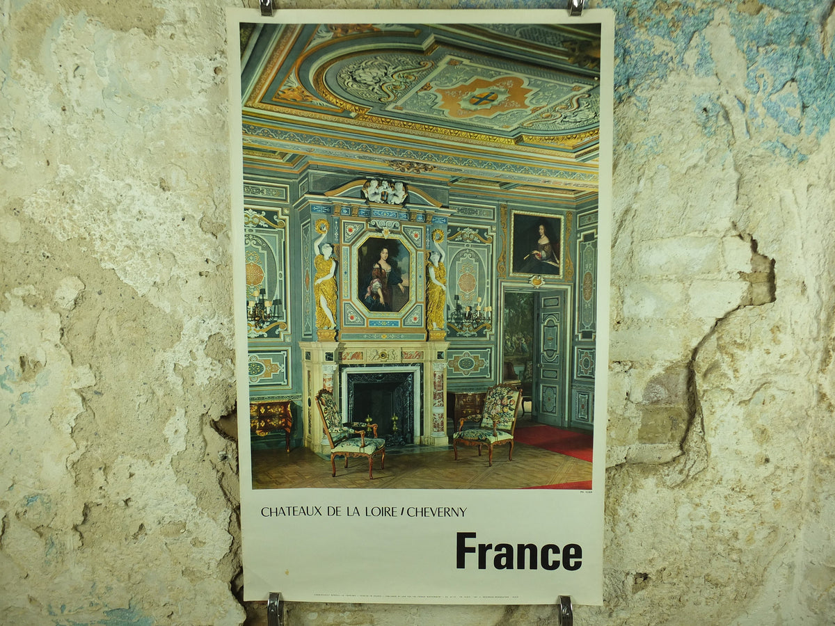1950s French Loire Valley Travel Poster, Château de Cheverny, travel tourism, wall art decor