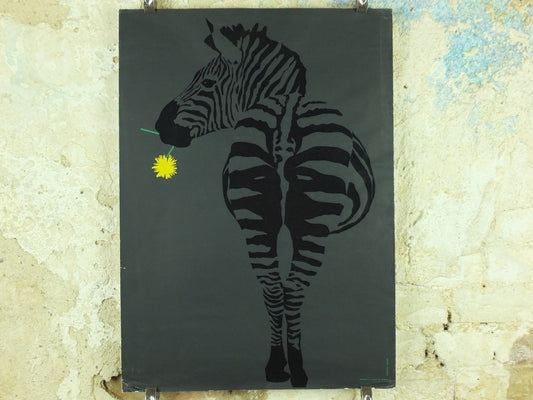 Vintage Zebra Poster by Rachel Klein from Shohar in Israel, Modernist Popart, mid century silkscreen print wall art 1960s