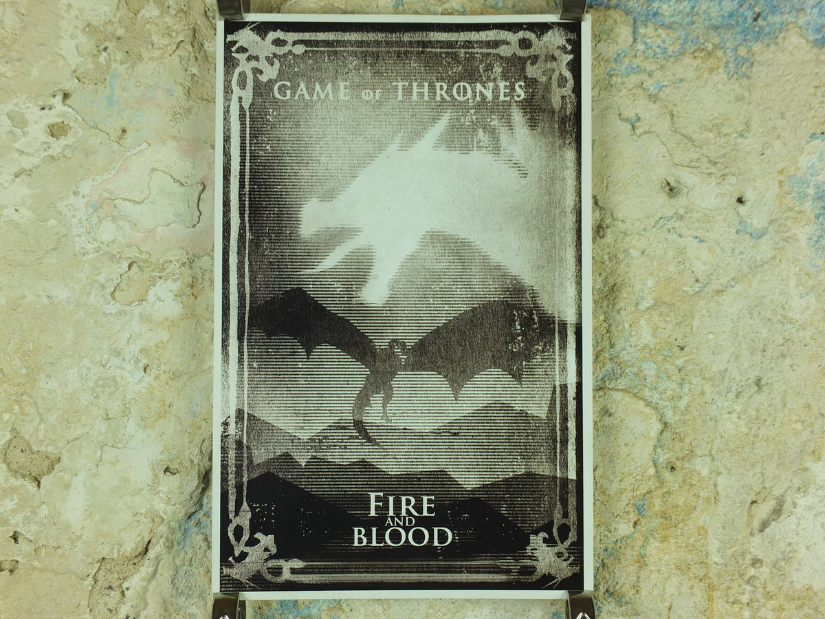 Vintage Game of Thrones House Targaryen Poster, Fire and Blood, Dragon, A Song of Fire and Ice, illustration print wall art 1990s