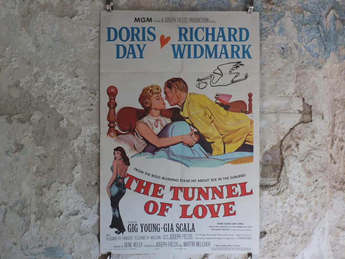 Original Vintage Movie Poster The Tunnel of Love 1958 1950s wall art Doris Day kiss stork baby sex US one sheet cinema film memorabilia
