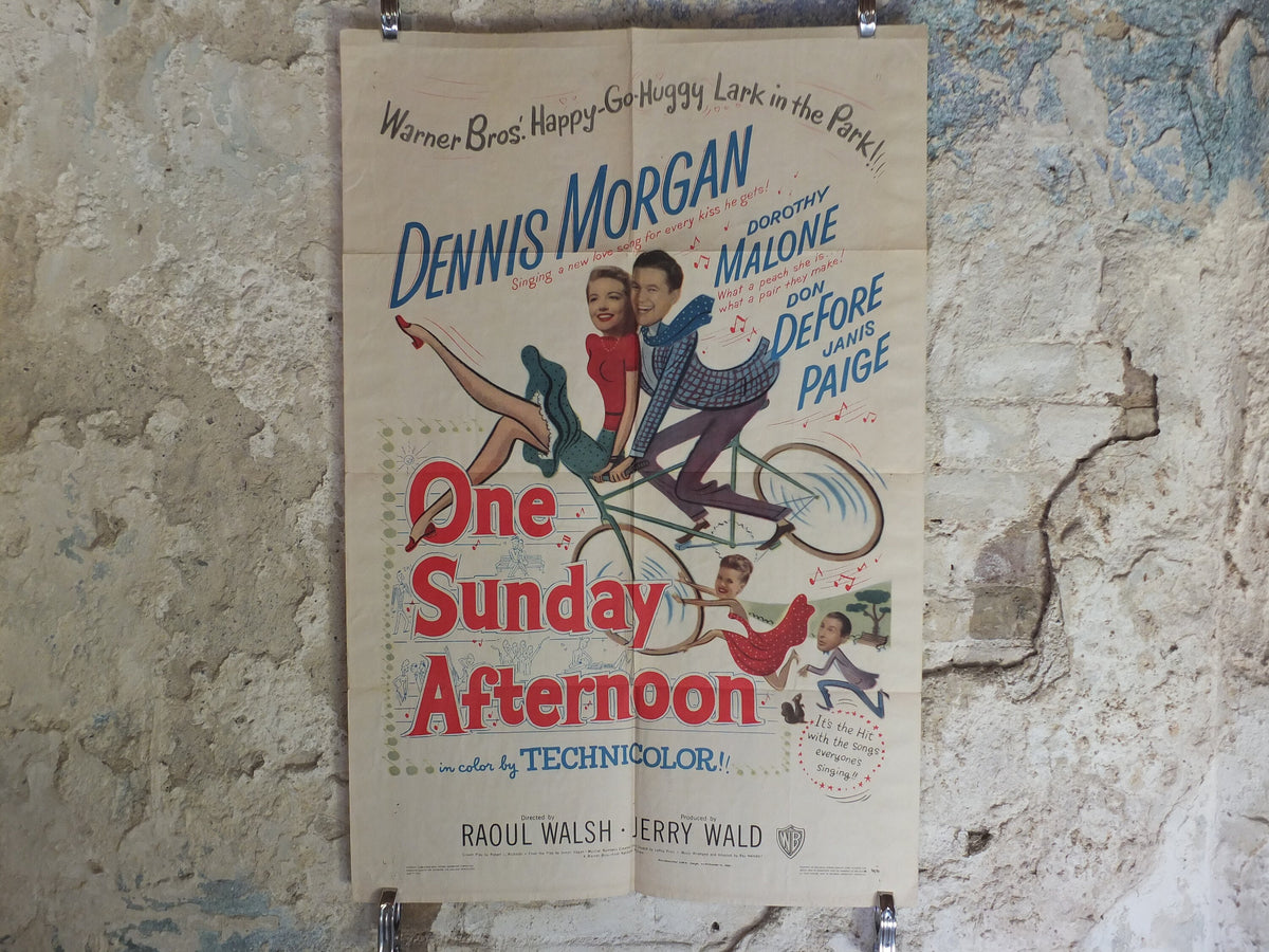 Original Vintage Movie Poster One Sunday Afternoon 1949 1940s wall art romantic bike bicycling cycling US one sheet cinema film memorabilia