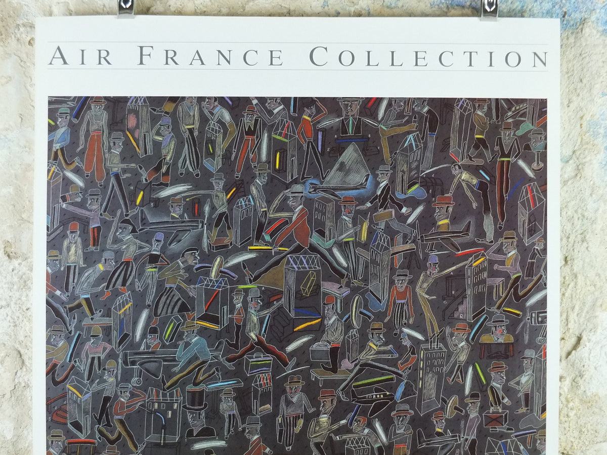 1988 Air France Collection Poster, Mucha Gente by Antonio Segui, Modernism, Commemorative Edition, Aviation, tourism vacation wall art