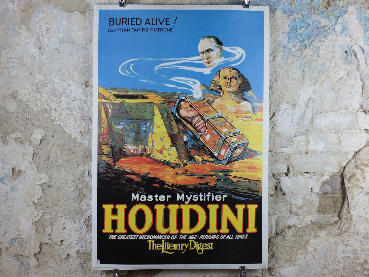 Harry Houdini Poster, Master Mystifier, Buried Alive! Escape Artist, The Greated Necromancer of all Time, The Literary Digest, wall art