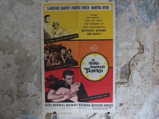 Original Vintage Movie Poster A Girl Named Tamiko 1962 1960s wall art america japan red orange yellow US one sheet cinema film memorabilia