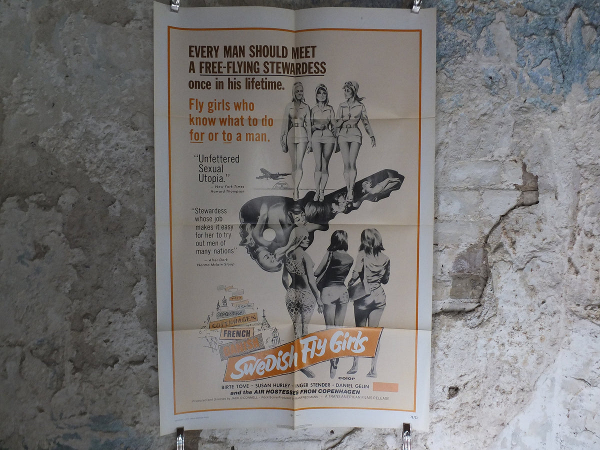 Original Vintage Movie Poster Swedish Fly Girls 1971 1970s wall art air hostess stewardess man cave US one sheet cinema film memorabilia