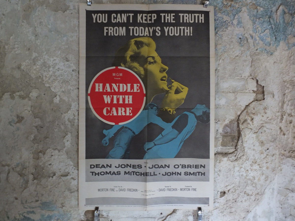 Original Vintage Movie Poster Handle with Care 1958 1950s wall art keep truth from youth lipstick punch US one sheet cinema film memorabilia