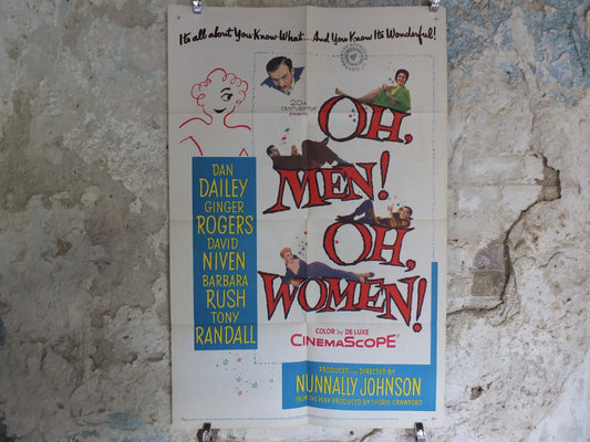 Original Vintage Movie Poster Oh Men Oh Women 1957 1950s wall art Ginger Rogers David Niven love comedy US one sheet cinema film memorabilia