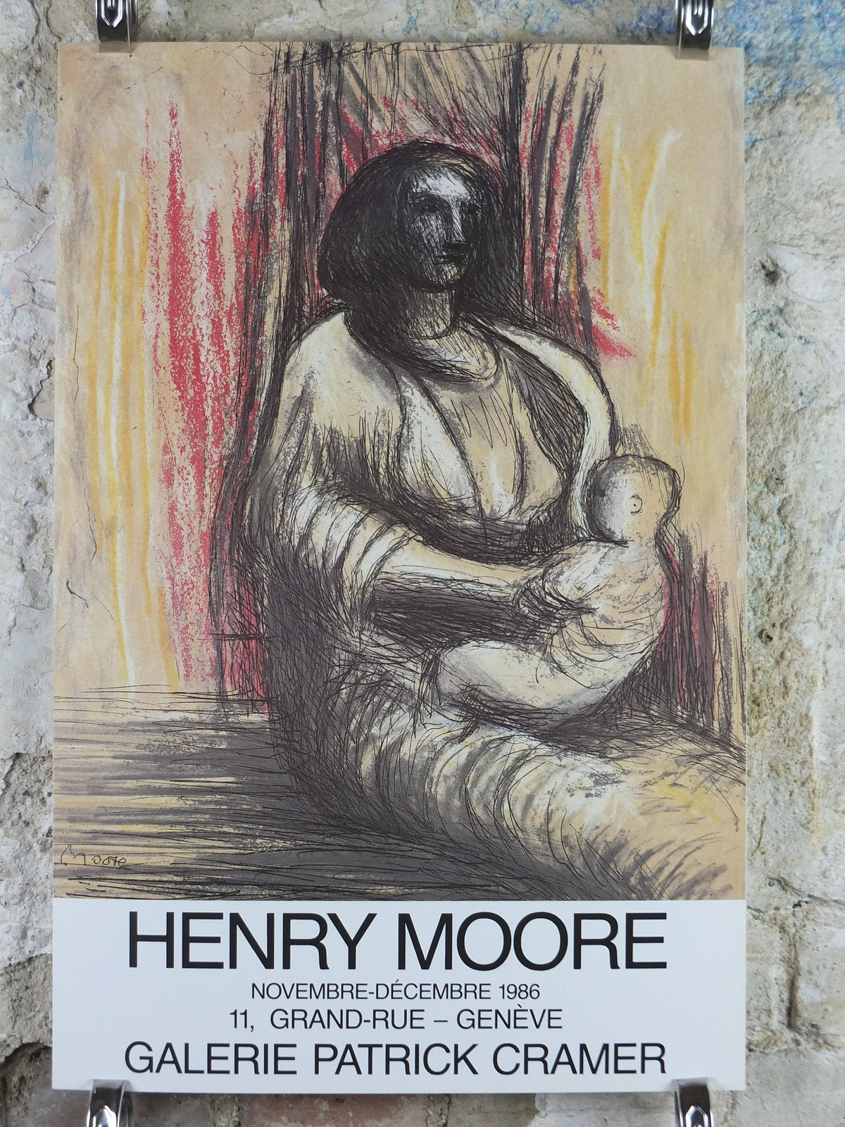 1986 Henry Moore Poster, Mother and Child, amazing condition, bronze sculpture, modernism, gallery exhibition wall art 1980s