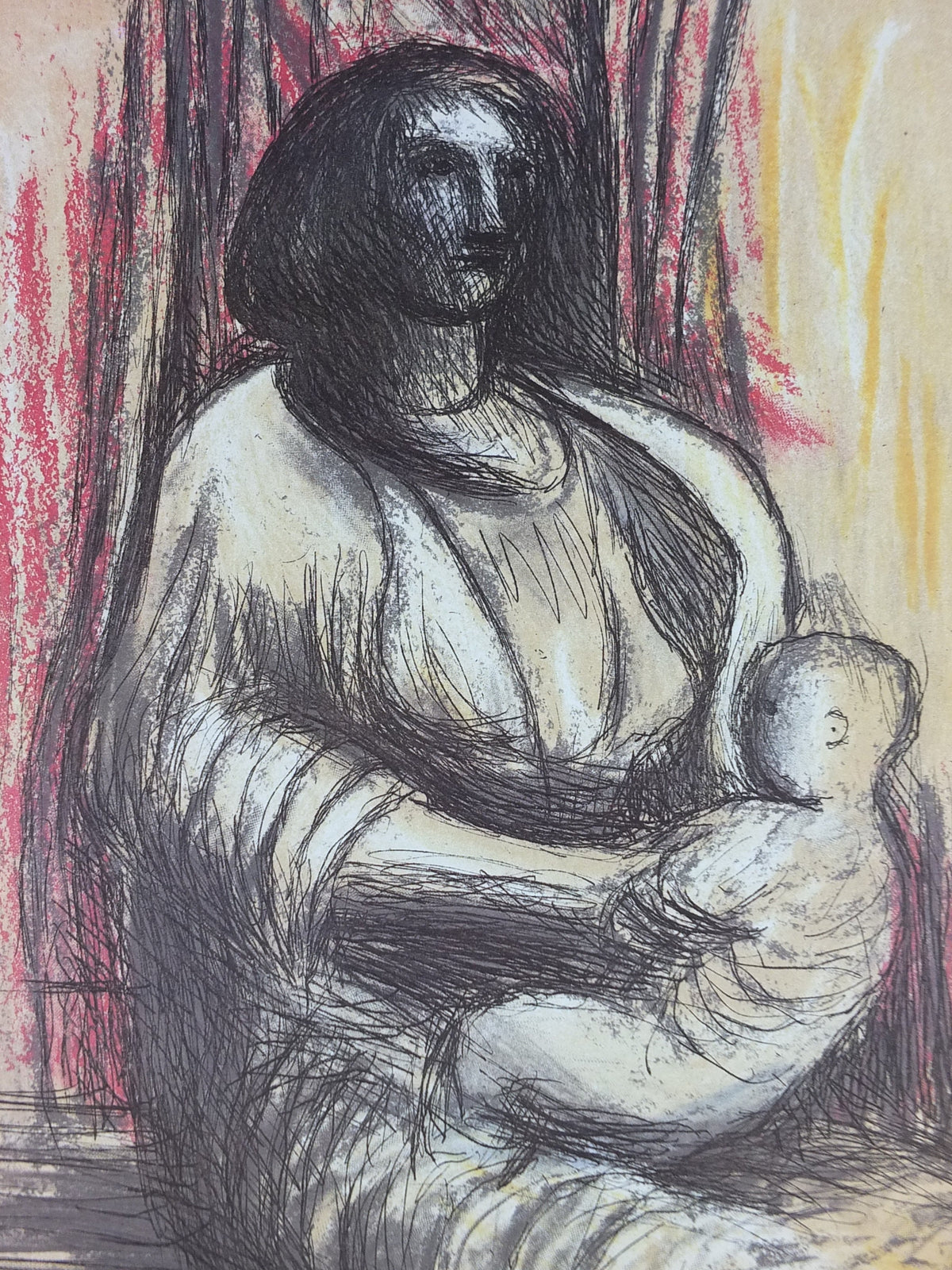 1986 Henry Moore Poster, Mother and Child, amazing condition, bronze sculpture, modernism, gallery exhibition wall art 1980s