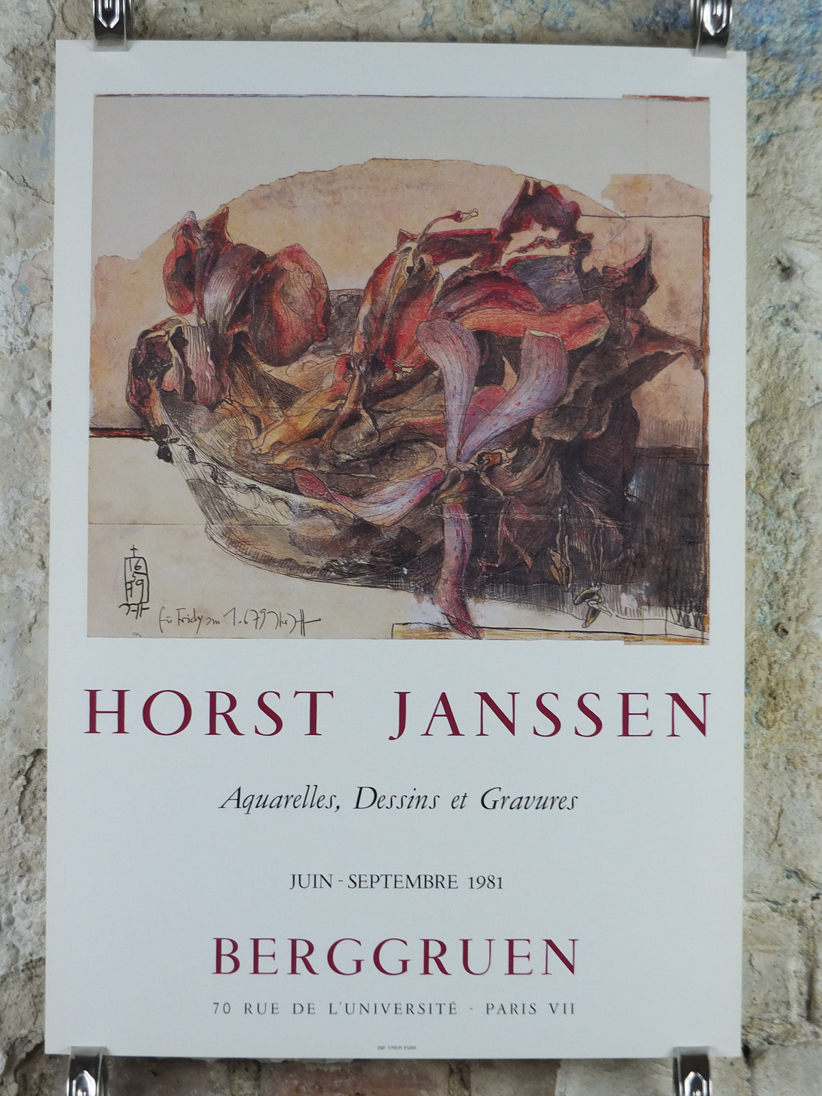 1981 Horst Janssen Poster, Dried Lillies, amazing condition, lithography and print making, gallery exhibition wall art 1980s