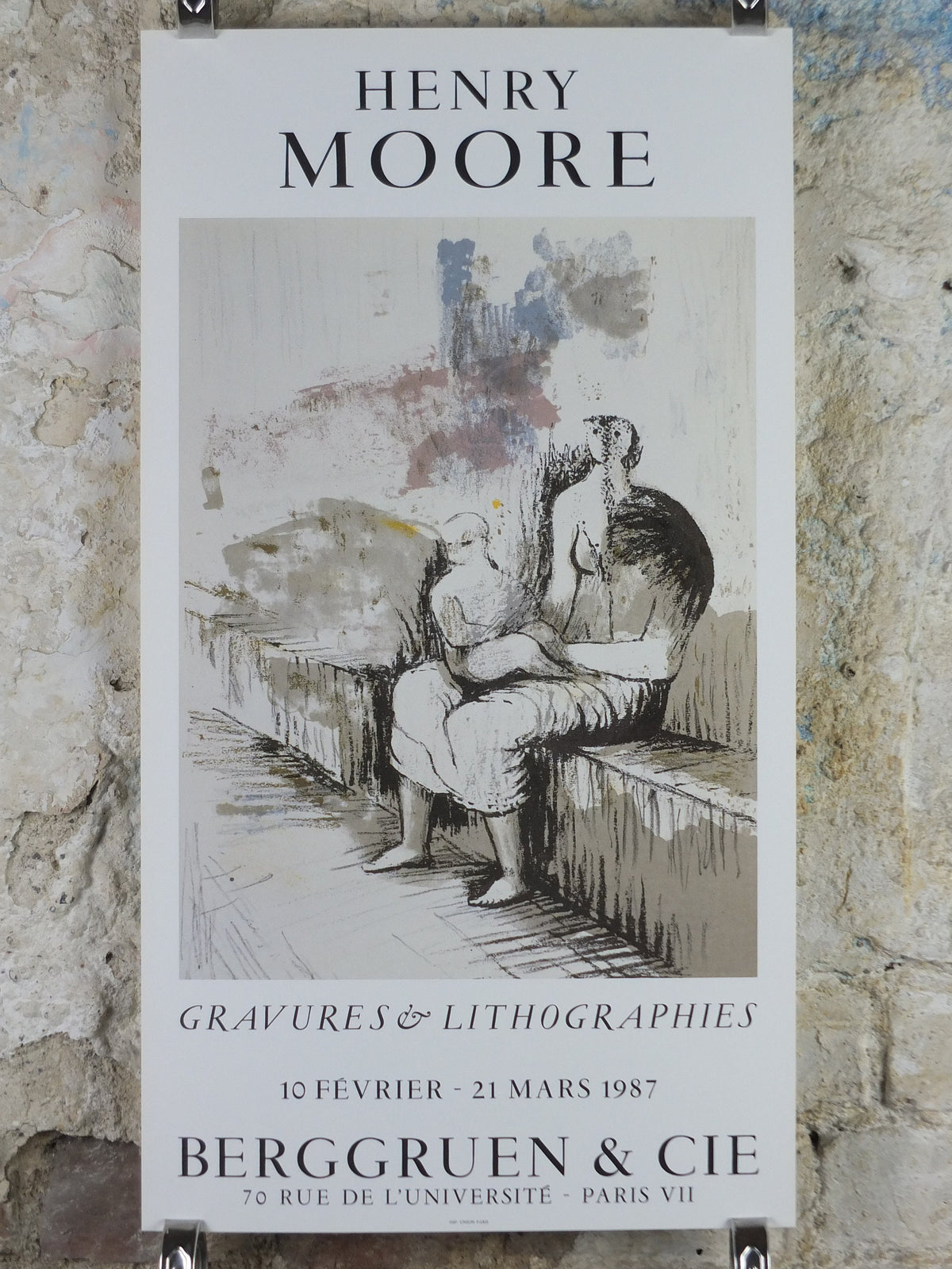 1987 Henry Moore Poster, Mother and Child, bronze sculpture, modernism, gallery exhibition wall art 1980s