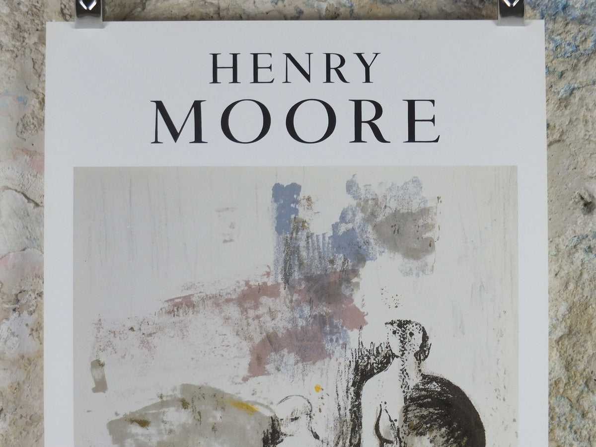 1987 Henry Moore Poster, Mother and Child, bronze sculpture, modernism, gallery exhibition wall art 1980s