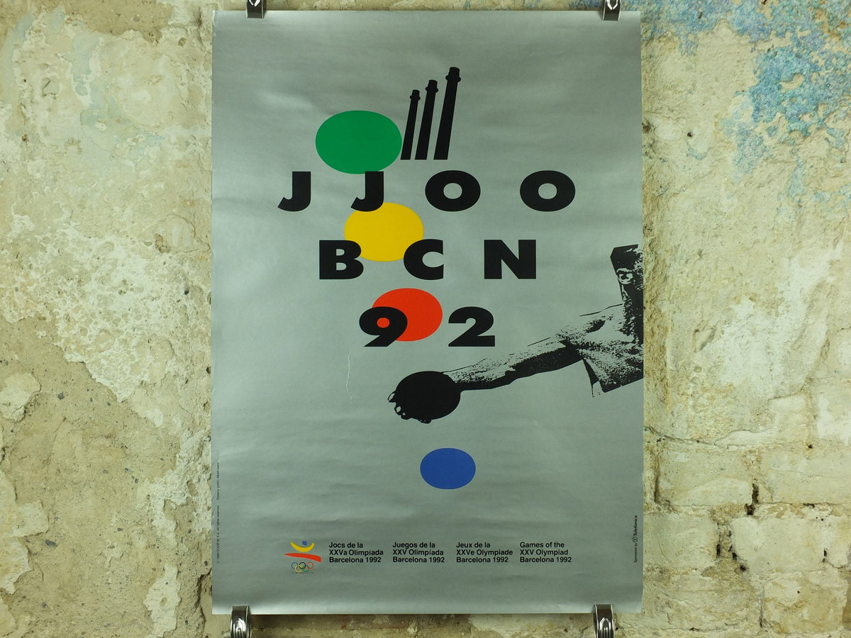 Vintage Barcelona Olympic Poster, Discus by Albert Isern, 1992, XXV Olympiad, post modern, sport wall art 1990s