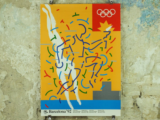 Vintage Barcelona Olympic Poster, Diving and Aquatics by Alonso / Ayguade, 1992, XXV Olympiad, post modern, sport wall art 1990s