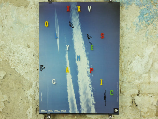 Vintage Barcelona Olympic Poster, Diving and Aquatics by America Sanchez, 1992, XXV Olympiad, post modern, sport wall art 1990s