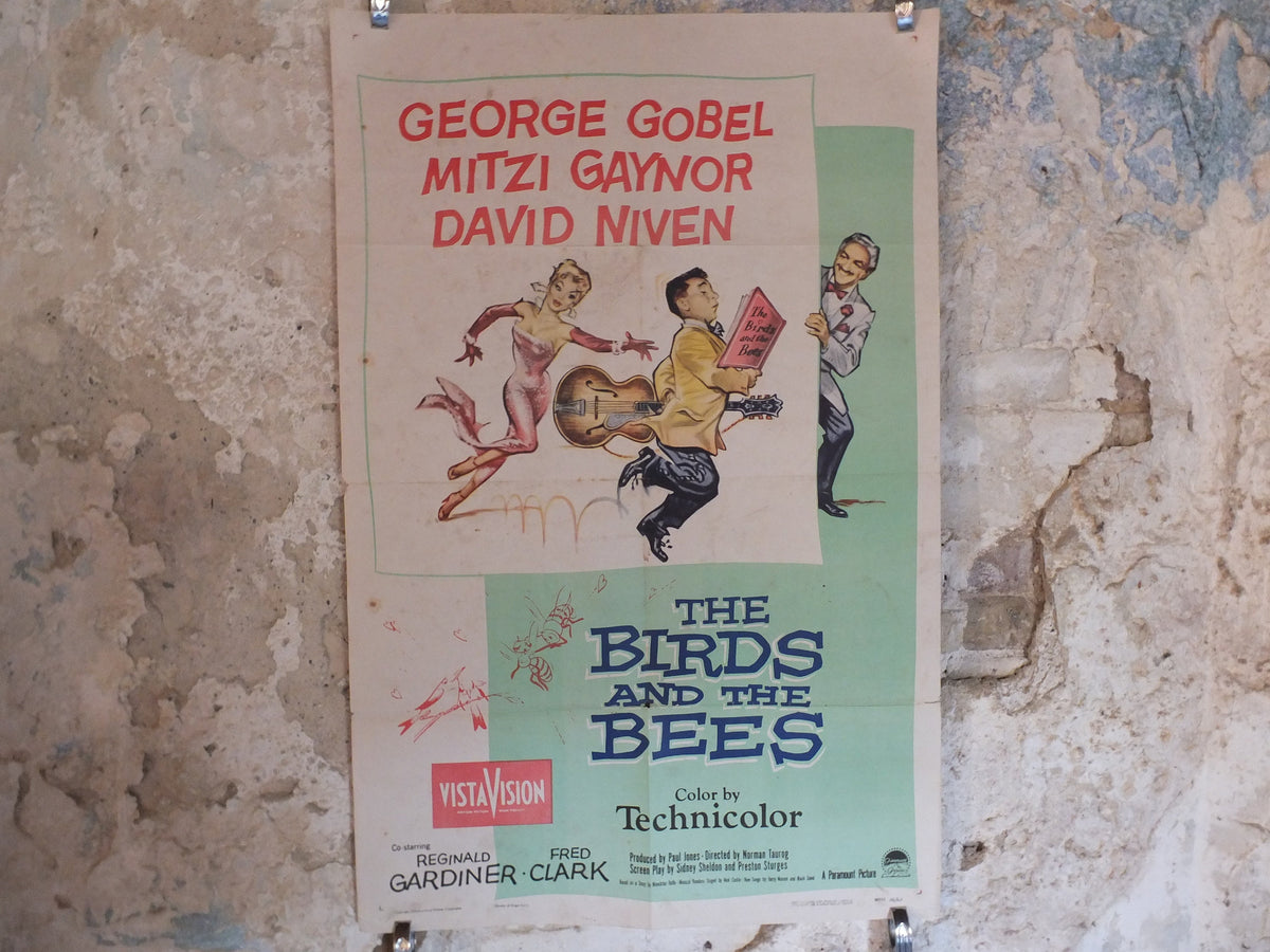 Original Vintage Movie Poster The Birds and the Bees 1956 1950s wall art love guitar music David Niven US one sheet cinema film memorabilia