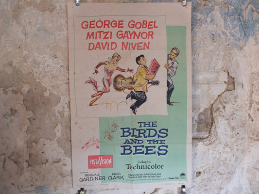 Original Vintage Movie Poster The Birds and the Bees 1956 1950s wall art love guitar music David Niven US one sheet cinema film memorabilia