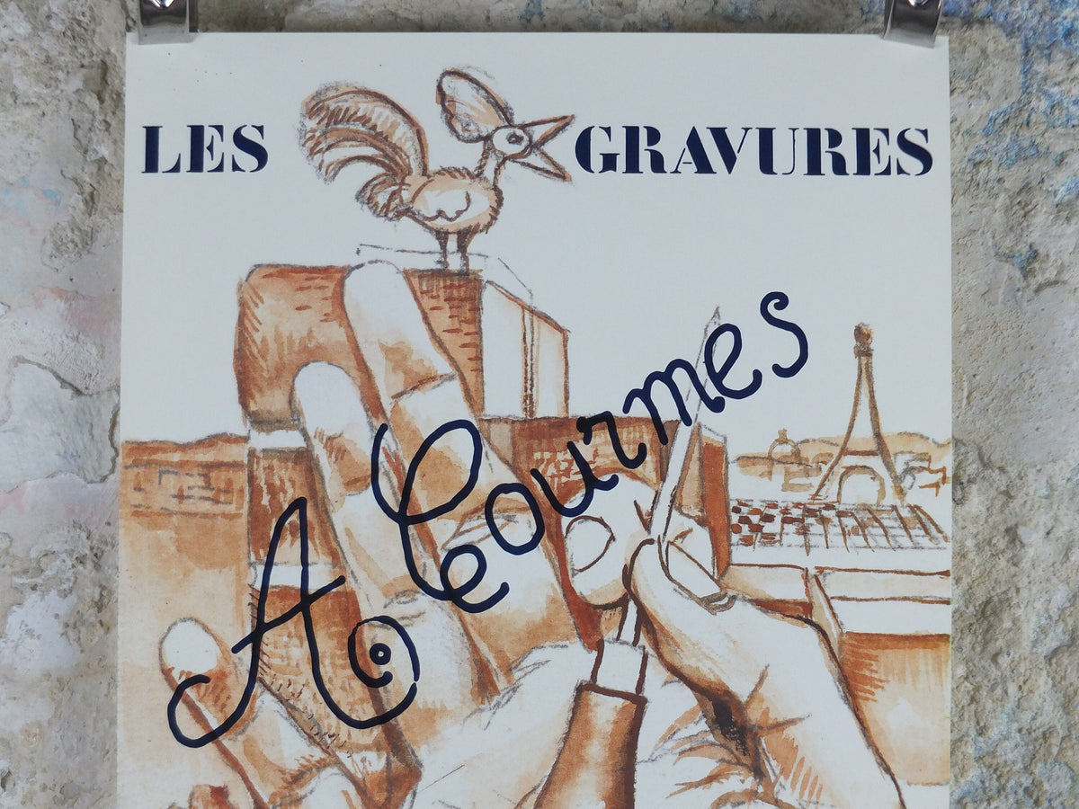 1986 Alfred Courmes Poster, The Engravers, amazing condition, Surrealism, Expressionism, gallery exhibition wall art 1980s