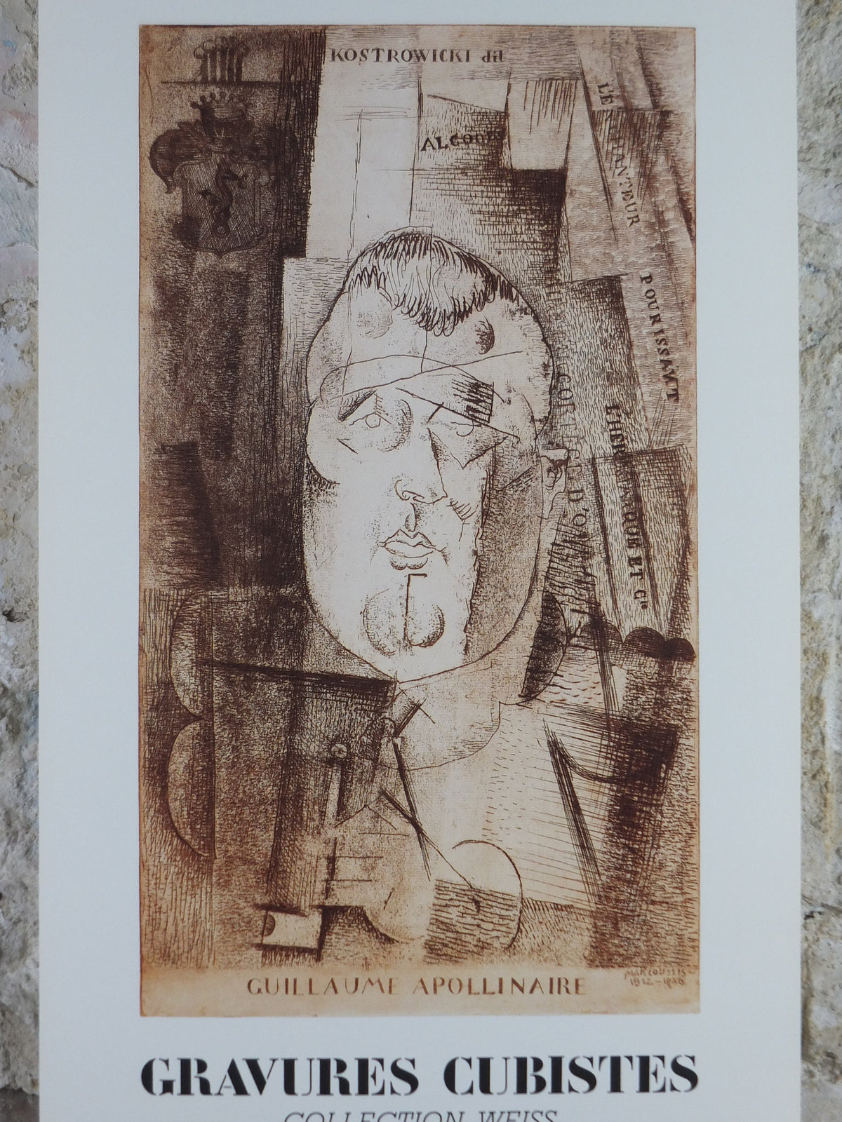 1985 Louis Marcoussis Poster, Guillaume Apollinaire, amazing condition, Engravings, gallery exhibition wall art 1980s