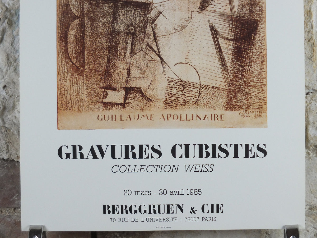 1985 Louis Marcoussis Poster, Guillaume Apollinaire, amazing condition, Engravings, gallery exhibition wall art 1980s