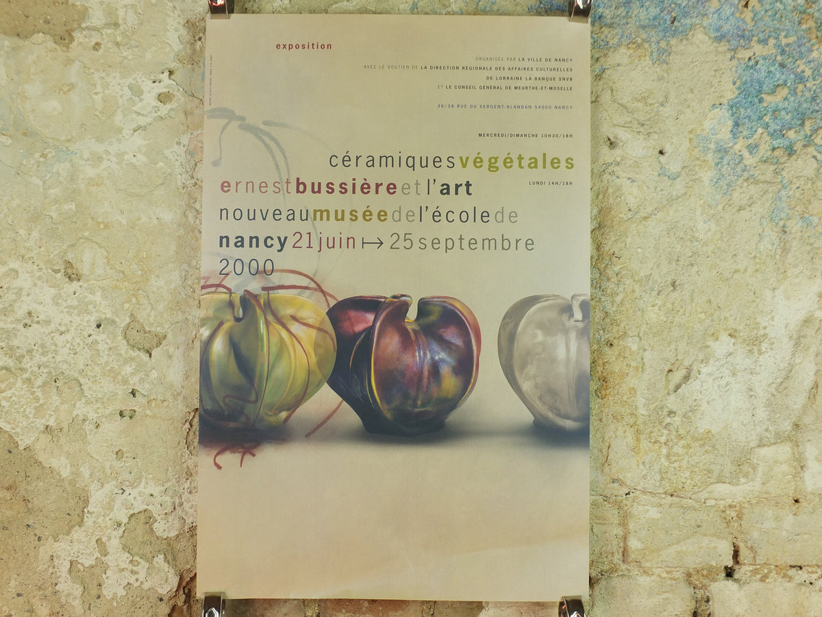 Vintage Ecole de Nancy Poster, Ceramic Vegetables by Ernest Bussiere, art nouveau, 2000 exhibition, La Ville de Nancy, ceramiques vegetales