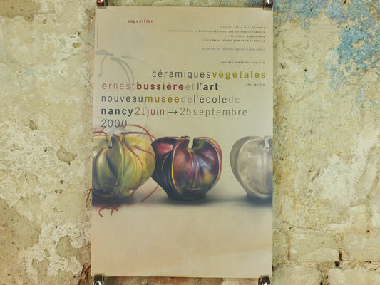 Vintage Ecole de Nancy Poster, Ceramic Vegetables by Ernest Bussiere, art nouveau, 2000 exhibition, La Ville de Nancy, ceramiques vegetales