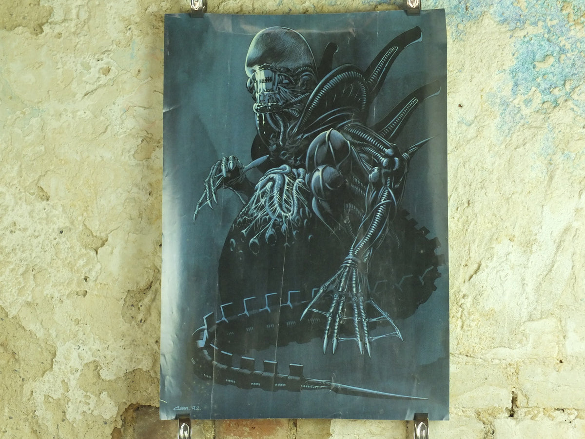 Vintage Aliens Poster, Drawing of the queen mother "Alien" by Cam 1992, wall art retro