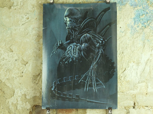 Vintage Aliens Poster, Drawing of the queen mother "Alien" by Cam 1992, wall art retro