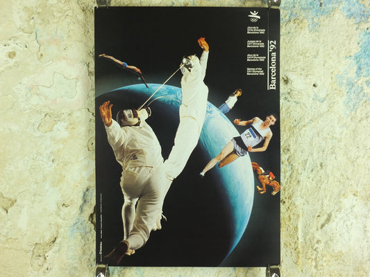 Original Vintage Olympic Spanish Barcelona 1992 Fencing Poster Swimming Track and Field Shooting Equestrian Olympiad sport wall art 1990s