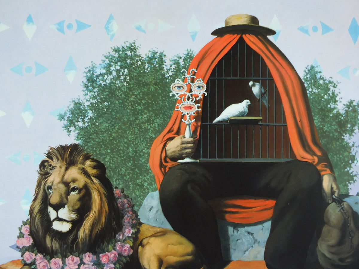 1988 Rene Magritte Poster, le Domaine Enchante, the Healer, amazing condition, sculpture surrealism, gallery exhibition wall art 1980s