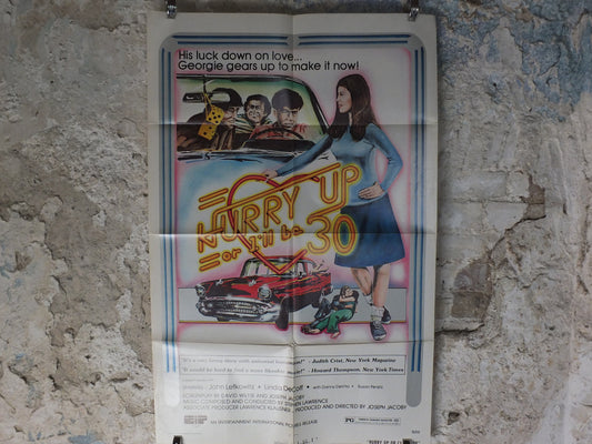 Original Vintage Movie Poster Hurry up or I'll be 30 1973 1970s wall art 30th birthday de vito red car US one sheet cinema film memorabilia