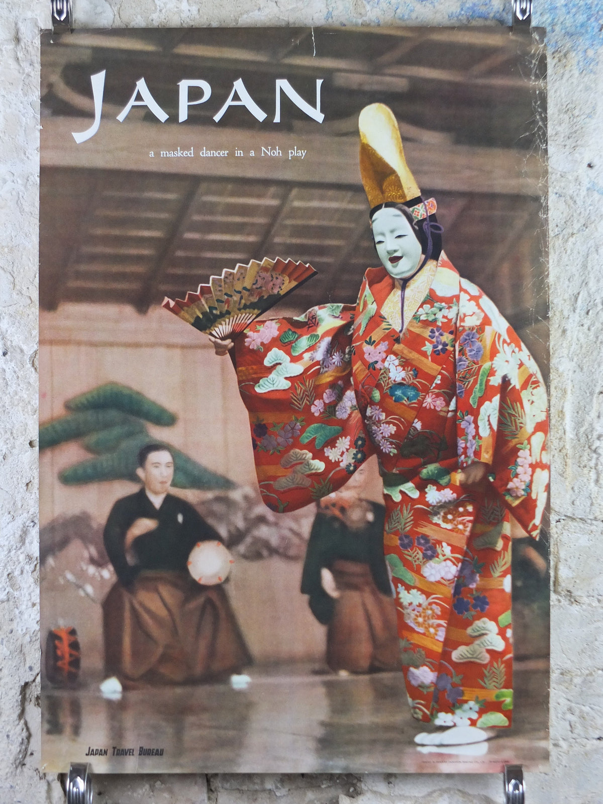 1970s Japan Travel Poster, Masked Dancer in Nobu Play, Japan Travel Bureau, travel tourism advertising print wall art retro 1960s 1968