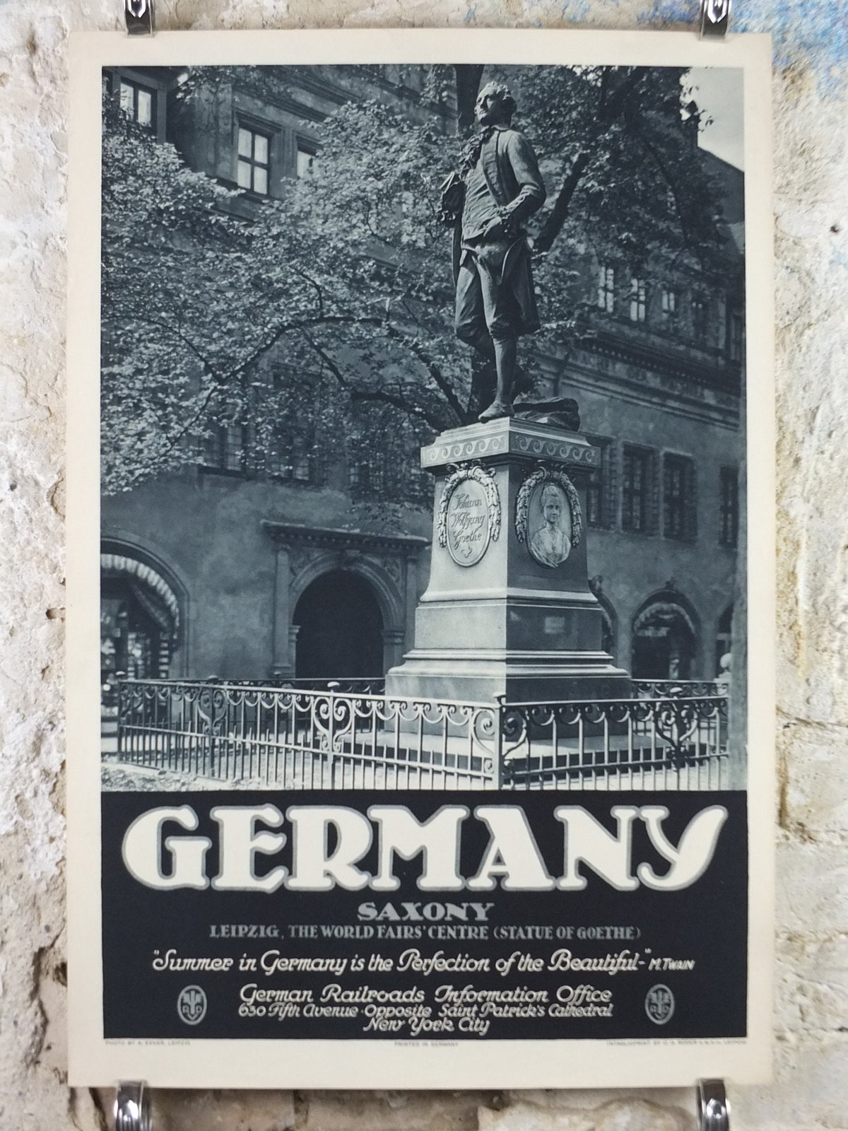 1930s Leipzig Saxony Travel Poster, Statue of Goethe, Germany, World Fair Centre, by A Exner travel tourism advertising print wall art retro