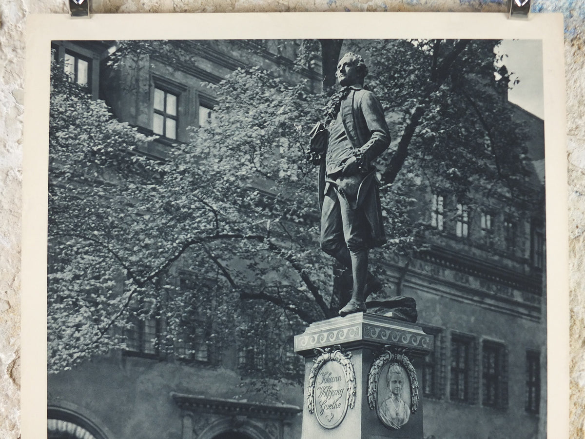 1930s Leipzig Saxony Travel Poster, Statue of Goethe, Germany, World Fair Centre, by A Exner travel tourism advertising print wall art retro