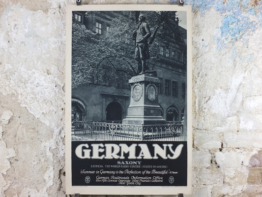 1930s Leipzig Saxony Travel Poster, Statue of Goethe, Germany, World Fair Centre, by A Exner travel tourism advertising print wall art retro